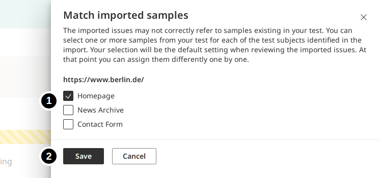 Screenshot dialog assign imported issues to samples