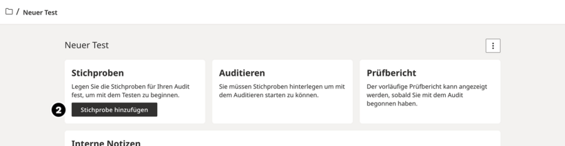 Screenshot der Audit-Übersicht. Der Schalter "Stichprobe hinzufügen" ist hervorgehoben.