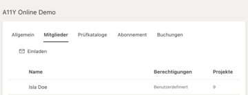 Screenshot der Mitgliederseite unter Organisationen.
