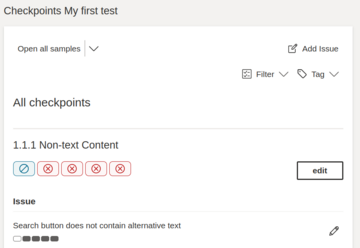 Screenshot of the checkpoint list. Here you can see the already completed evaluation for all checkpoints and the errors entered.