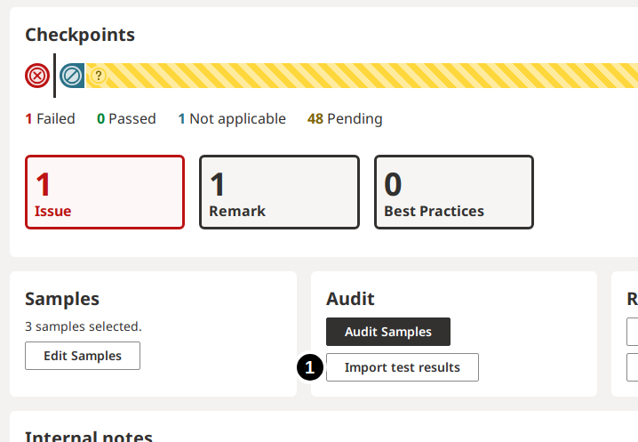 Screenshot project dashboard with import test result button